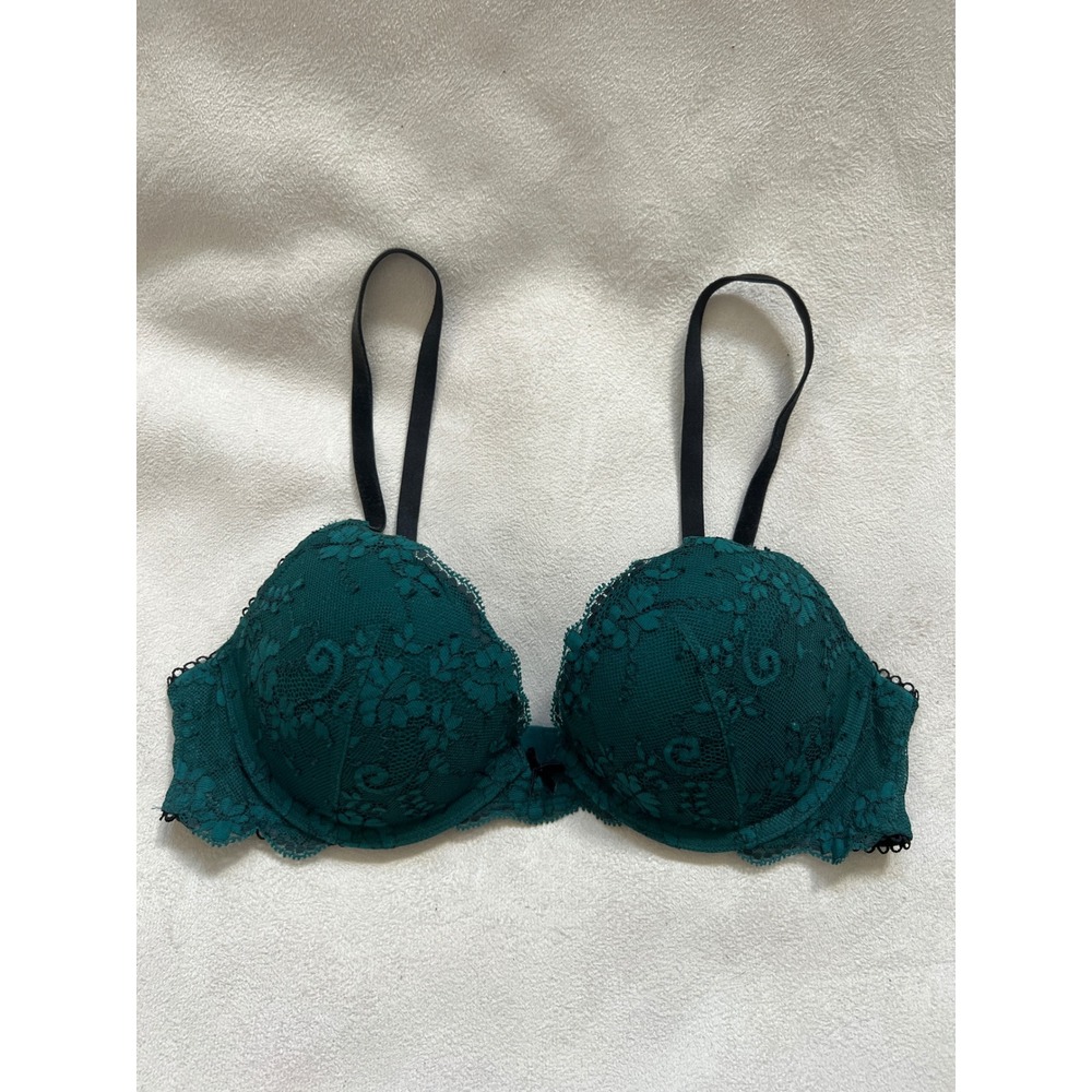 Victorias Secret Dream Angels Push Up Bra 34B Green Floral Lace Underwire 369517